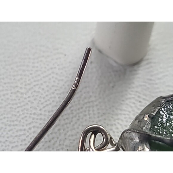 925 Sterling Silver Green Glass Pierced Dangling Beaded Earrings Vintage - Picture 8 of 10